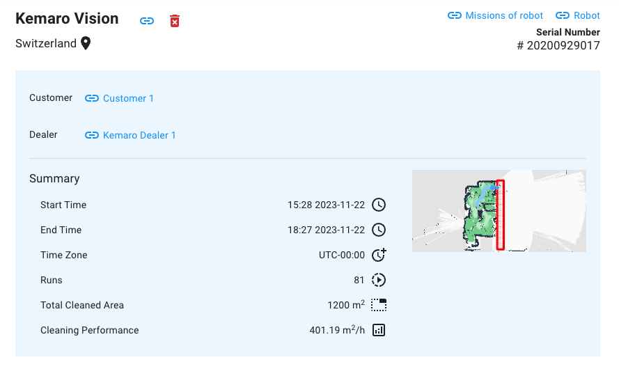 Mission overview in the SWARM application, which shows all relevant information about the mission.