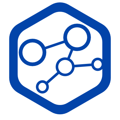 Service Early Connect Logo. Blaues Hexagon mit Kreisen in der Mitte, die miteinander verbunden sind.