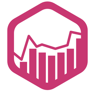 Service Early Spotlight Logo. Pinkes Hexagon. In der Mitte ein Säulendiagramm mit einer Linie oberhalb.