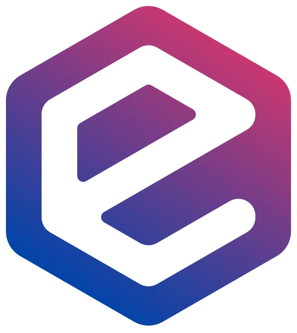 Das Earlybyte-Logo: Ein sechseckiges Logo mit einem Farbverlauf von Blau zu Magenta. Im Vordergrund ist der Buchstabe e in weiss erkennbar. 