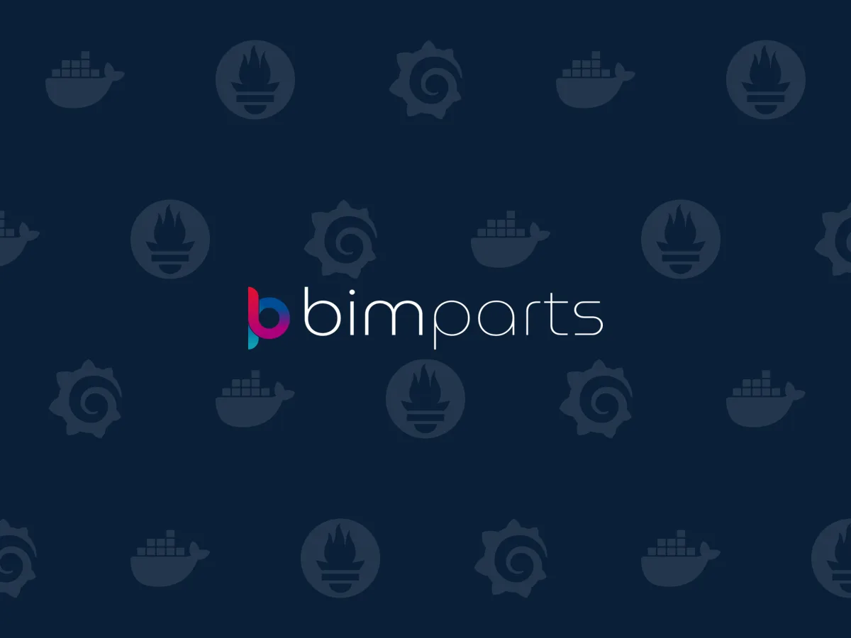 BimParts Logo mit Docker-, Prometheus- und Grafana-Muster