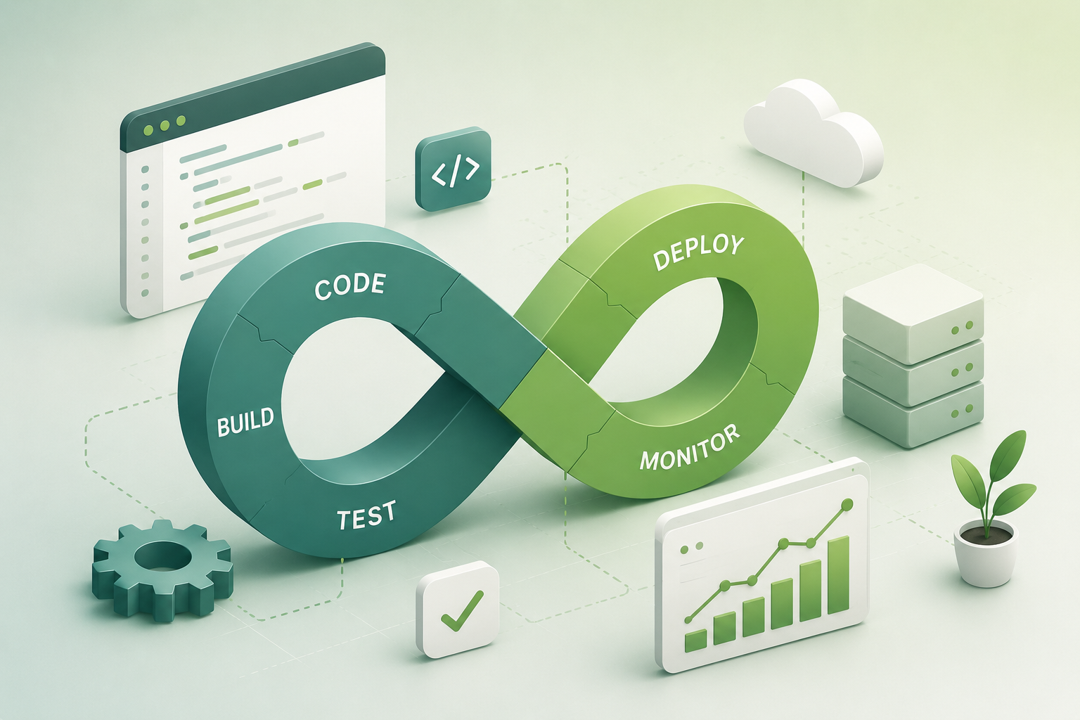 Illustration zu DevOps, CI/CD und stabilen Entwicklungsprozessen