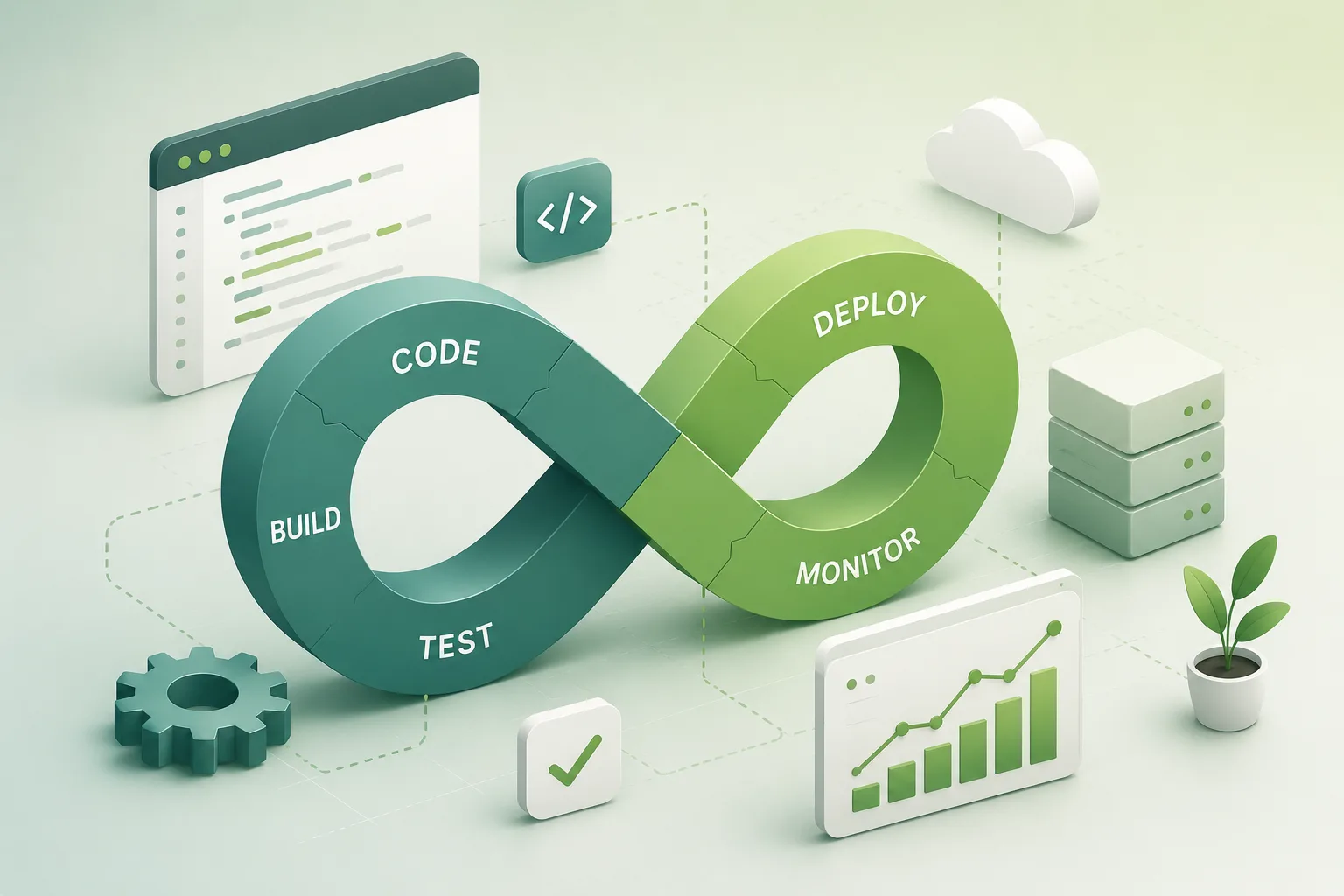 Illustration zu DevOps, CI/CD und stabilen Entwicklungsprozessen